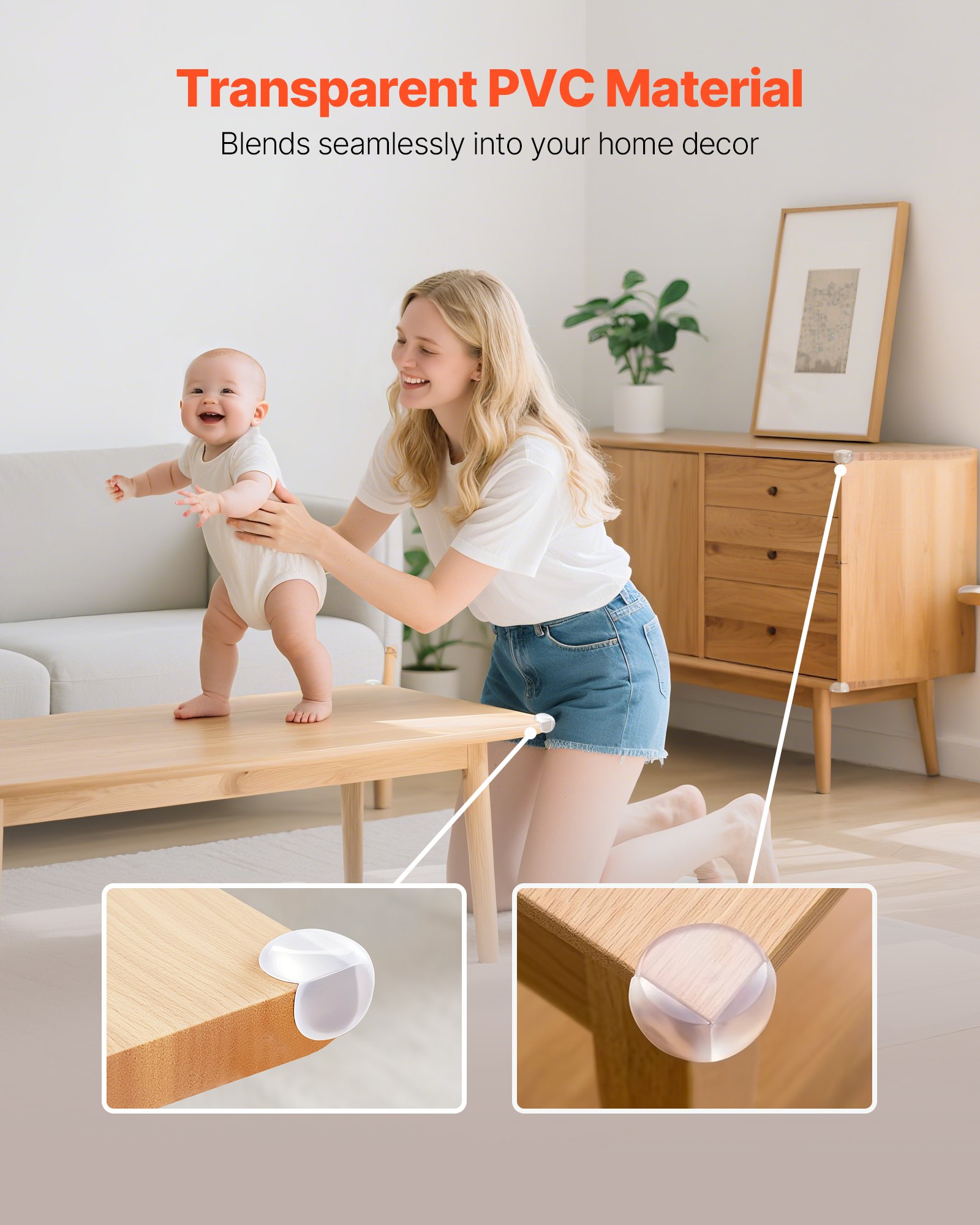 Protectores de esquinas VEVOR para bebés, paquete de 24, transparentes y resistentes, para mesas de bebé, 3,4 cm de profundidad, 0,7 cm de grosor, adhesivo fuerte, amortiguan los bordes afilados de los muebles.