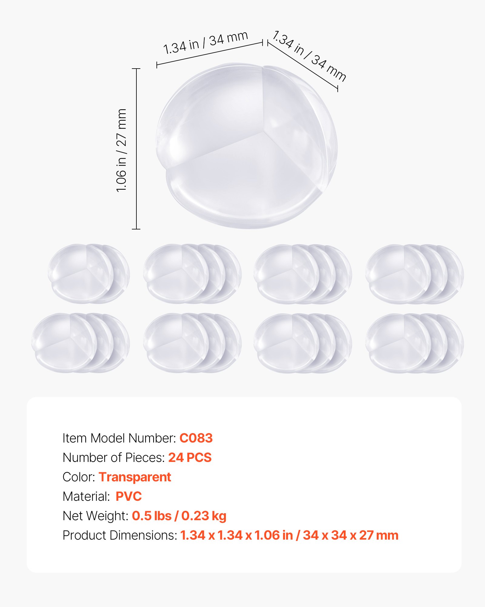 Protectores de esquinas VEVOR para bebés, paquete de 24, transparentes y resistentes, para mesas de bebé, 3,4 cm de profundidad, 0,7 cm de grosor, adhesivo fuerte, amortiguan los bordes afilados de los muebles.