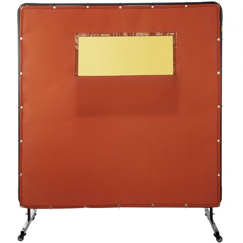 VEVOR Welding Curtain, 6' x 6', Welding Screen with Metal Frame & 4 Wheels, Fireproof Fiberglass w/Transparent Window, for Workshop, Industrial Site, Red