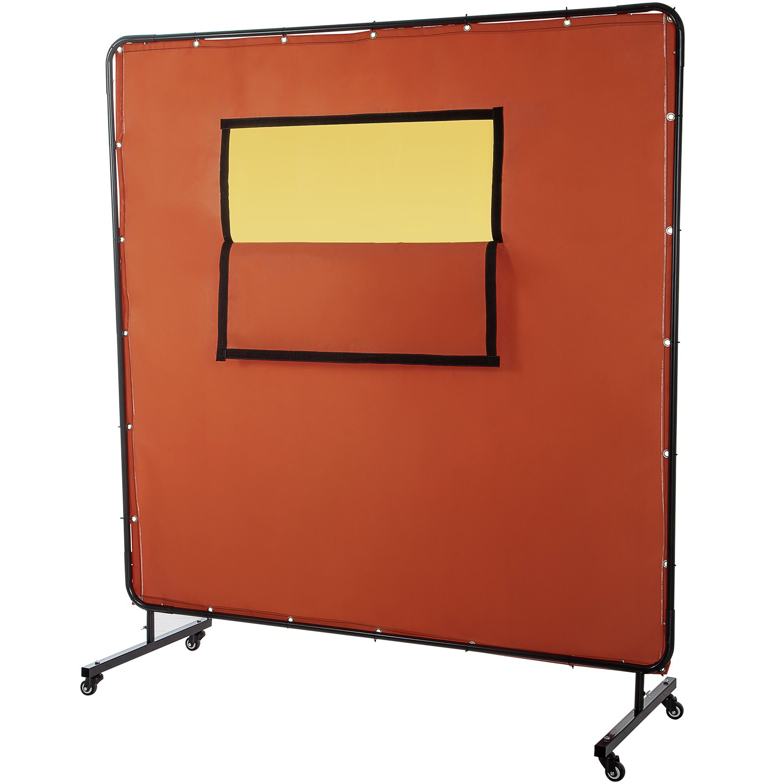 VEVOR Welding Curtain, 6' x 6', Welding Screen with Metal Frame & 4 Wheels, Fireproof Fiberglass w/ Transparent Window, for Workshop, Industrial Site, Red