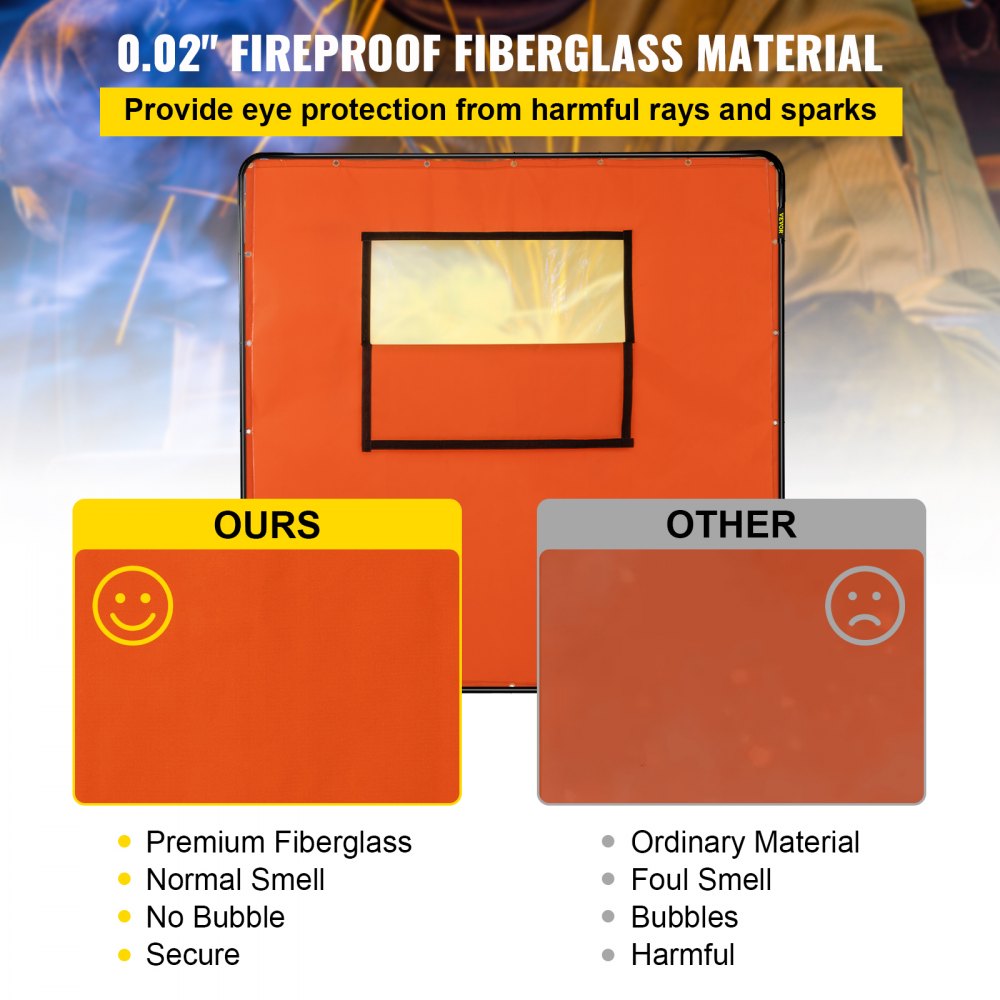 VEVOR Welding Curtain Welding Screen Frame 6' x 6' Fiberglass w/ Casters Yellow