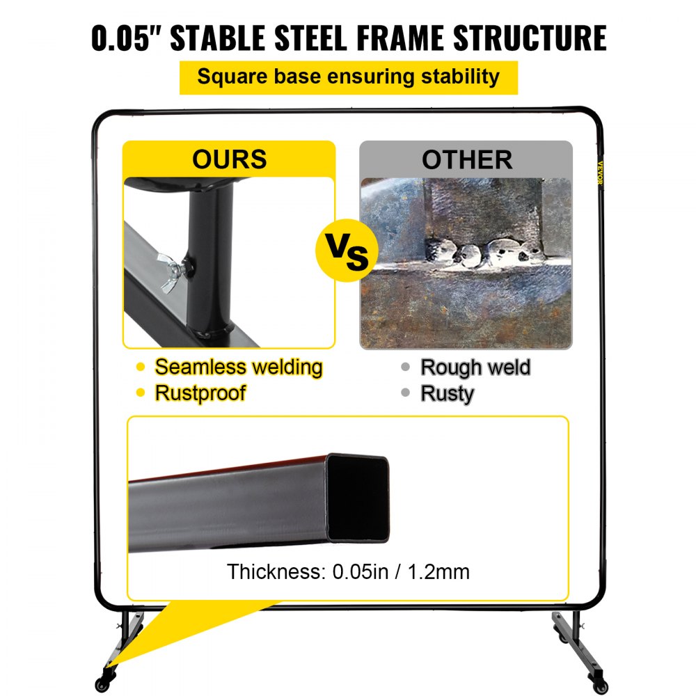 VEVOR Welding Curtain Welding Screen Frame 6' x 6' Fiberglass w/ Casters Yellow