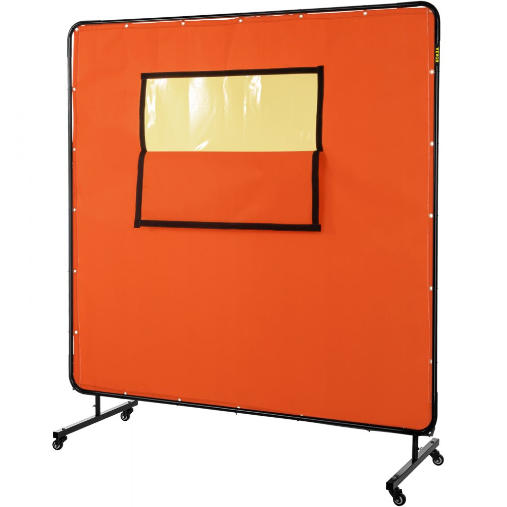 VEVOR Cortina de soldadura, 6' x 6', pantalla de soldadura con marco de metal y 4 ruedas, fibra de vidrio ignífuga con ventana transparente, para taller, sitio industrial, amarillo