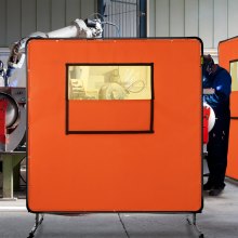 VEVOR Rideau de soudage, 6' x 6', écran de soudage avec cadre en métal et 4 roues, fibre de verre ignifuge avec fenêtre transparente, pour atelier, site industriel, jaune