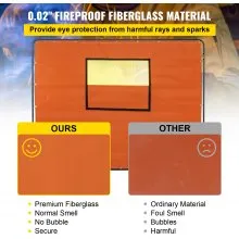 VEVOR Welding Curtain, 6' x 8', Welding Screen with Metal Frame & 4 Wheels, Fireproof Fiberglass w/Transparent Window, for Workshop, Industrial Site, Yellow