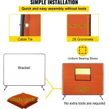 VEVOR Welding Curtain, 6' x 8', Welding Screen with Metal Frame & 4 Wheels, Fireproof Fiberglass w/Transparent Window, for Workshop, Industrial Site, Yellow