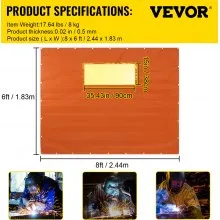 VEVOR Welding Curtain, 6' x 8', Welding Screen with Metal Frame & 4 Wheels, Fireproof Fiberglass w/Transparent Window, for Workshop, Industrial Site, Yellow