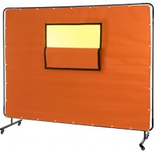VEVOR Welding Curtain, 6' x 8', Welding Screen with Metal Frame & 4 Wheels, Fireproof Fiberglass w/Transparent Window, for Workshop, Industrial Site, Yellow