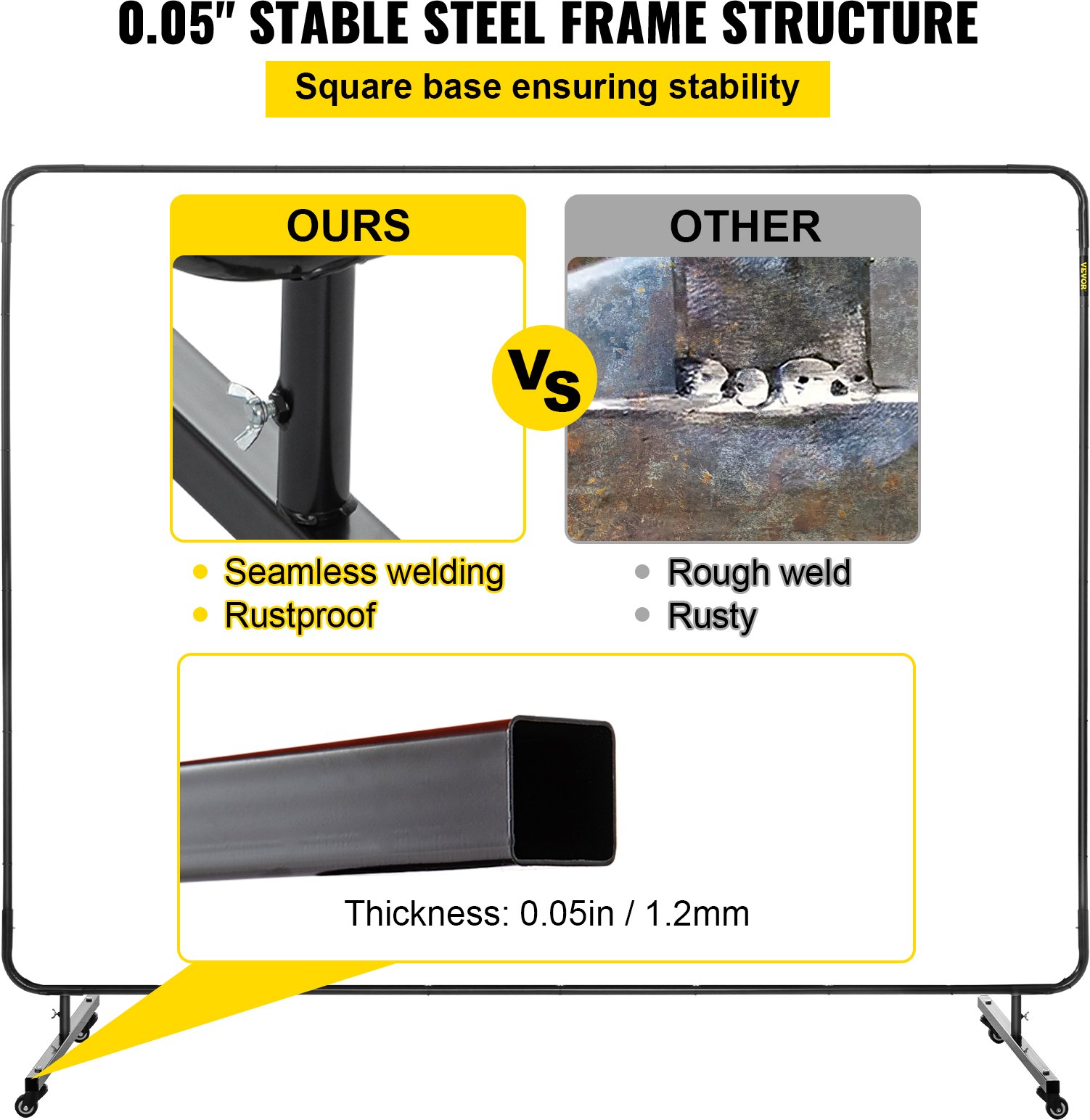 VEVOR Welding Curtain Welding Screen Frame 6' x 8' Fiberglass w/ Casters Yellow