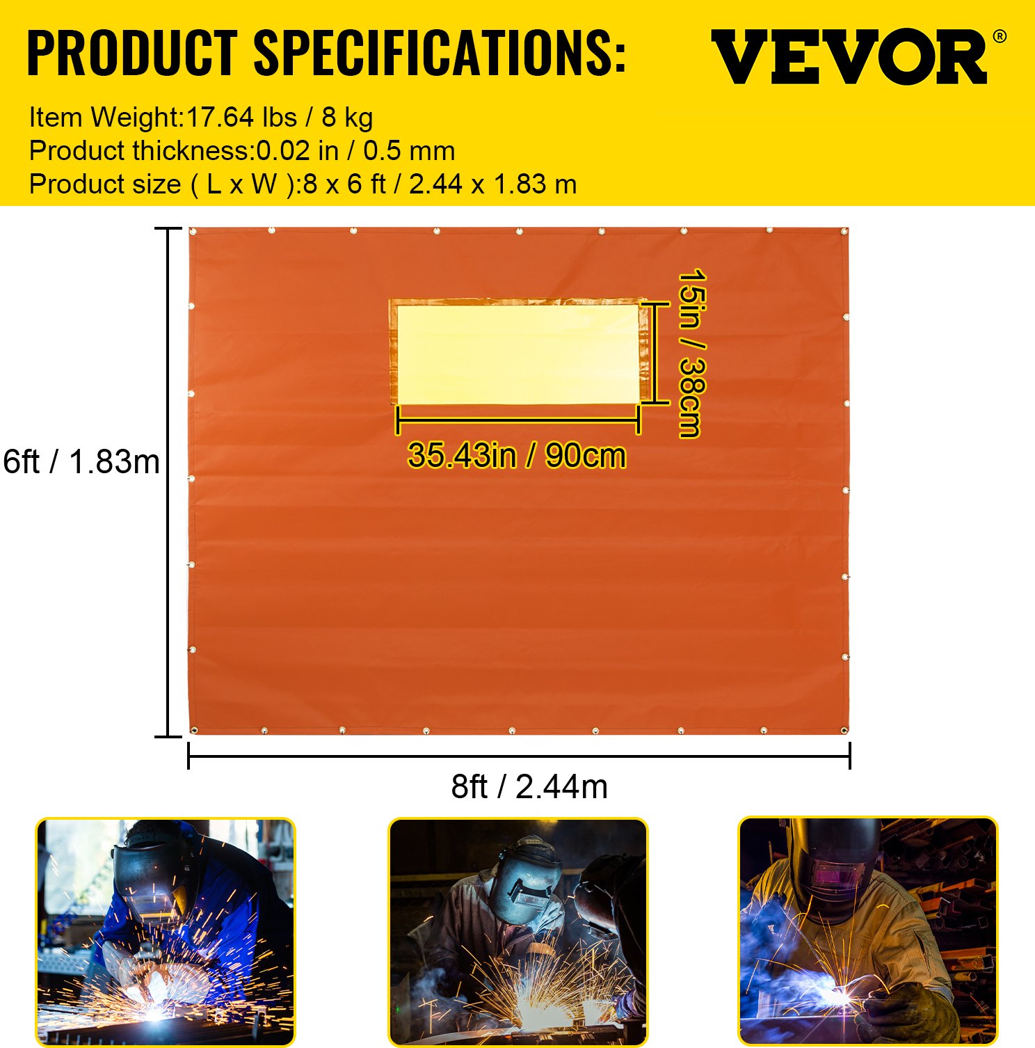 VEVOR Welding Curtain Welding Screen Frame 6' x 8' Fiberglass w/ Casters Yellow