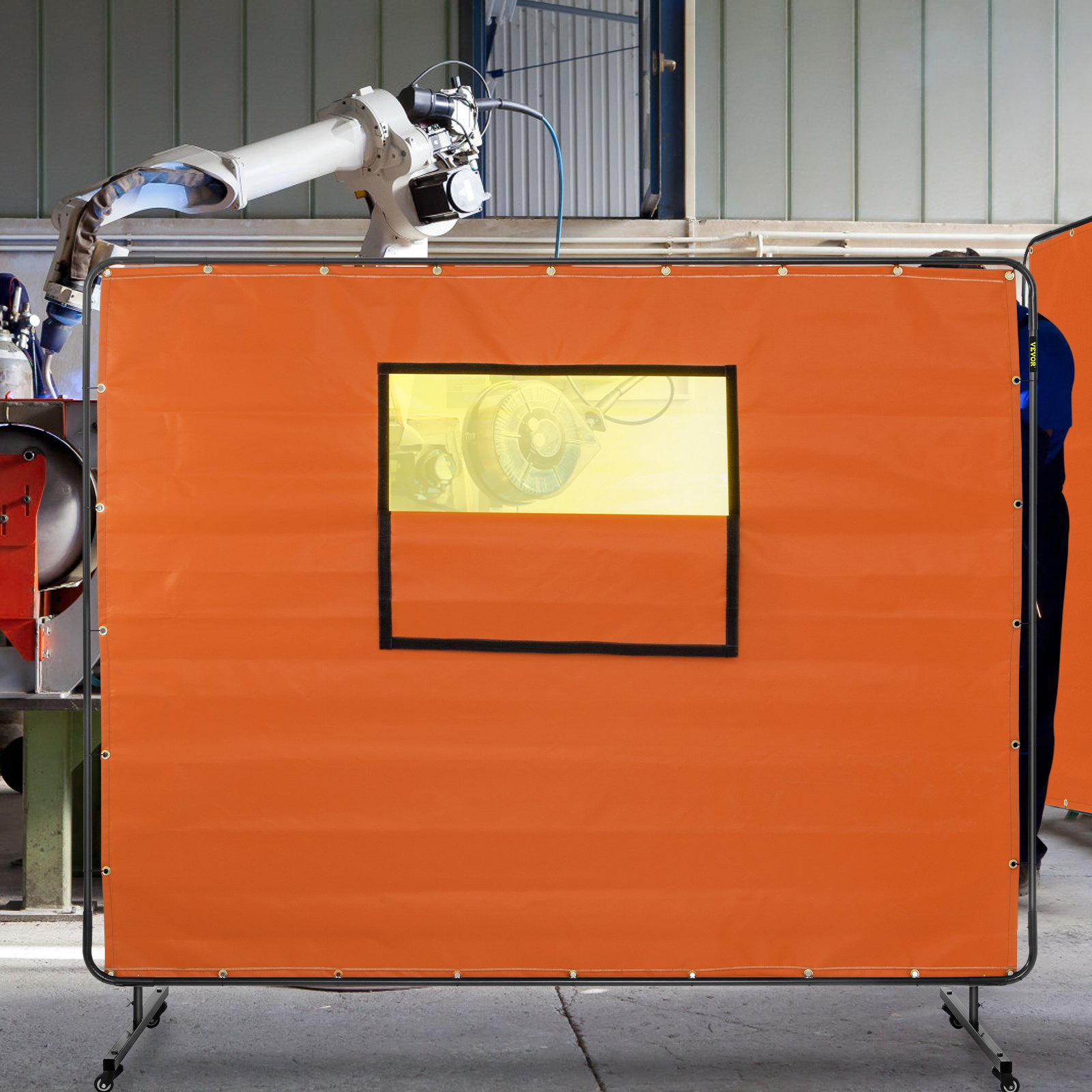 VEVOR Welding Curtain Welding Screen Frame 6' x 8' Fiberglass w/ Casters Yellow