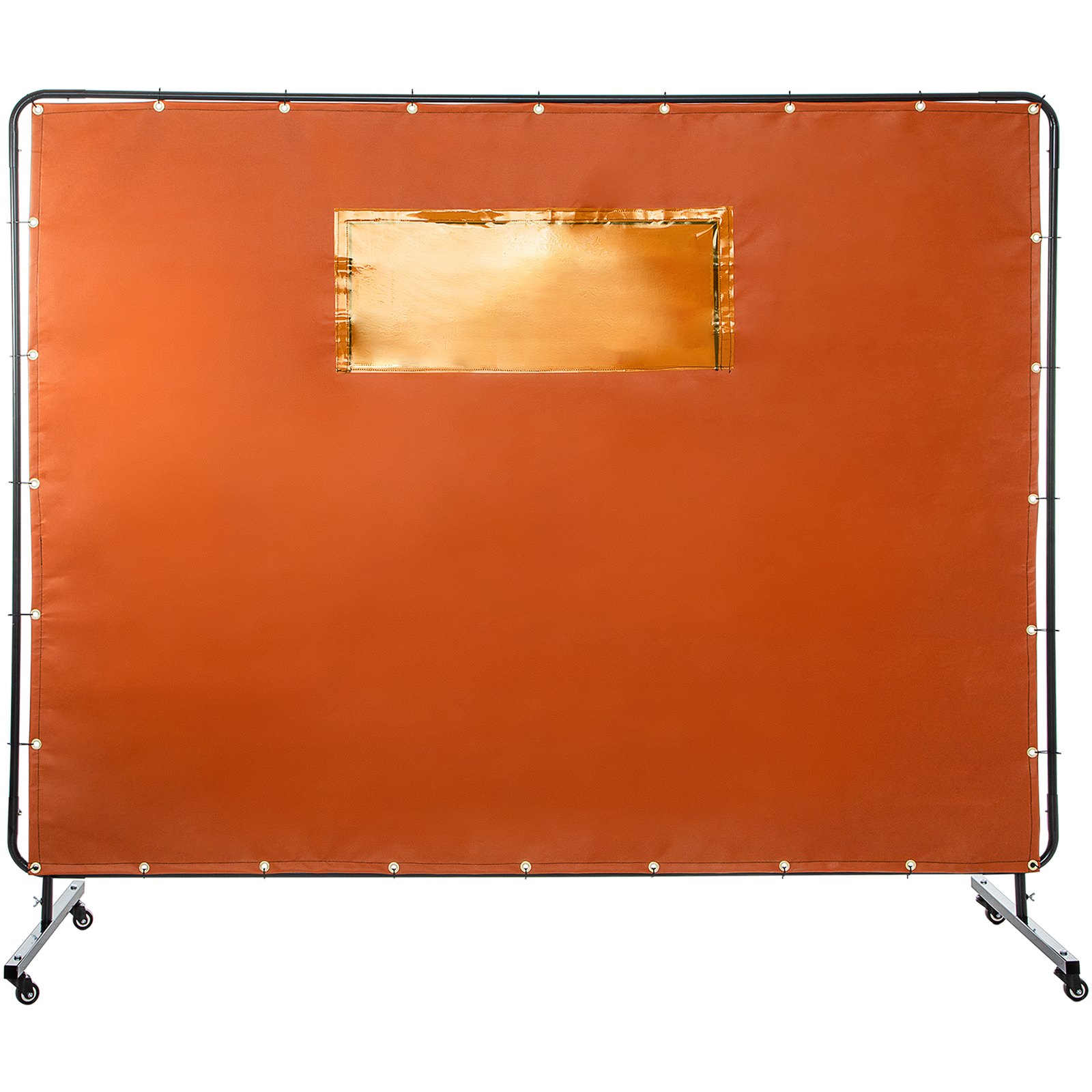 VEVOR Welding Curtain, 6\' x 8\', Welding Screen with Metal Frame & 4 Wheels, Fireproof Fiberglass with Transparent Window, for Workshop, Industrial Site, Yellow