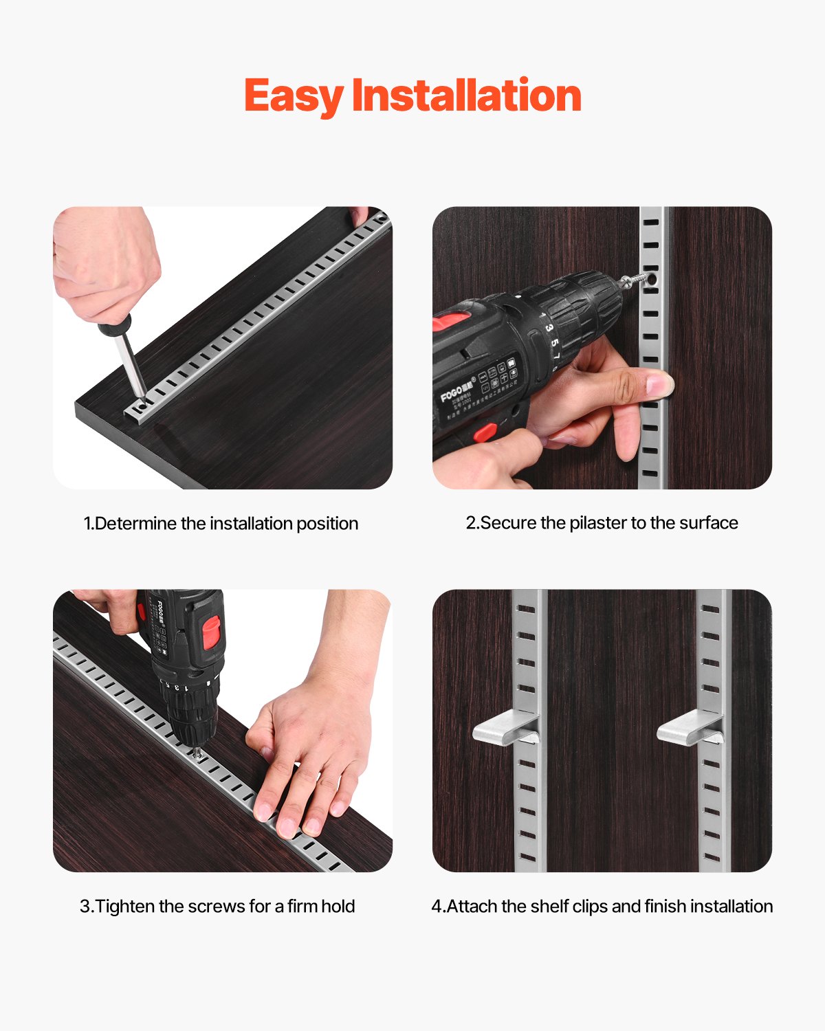 VEVOR Shelf Pilaster, 36.3-inch 6 Pack, Adjustable Shelf Brackets Steel Mortise Mount Pilaster Strip Standards with 24 Screws, Suitable for Wall Shelving System Cabinet Closet Organization