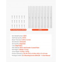 VEVOR Shelf Track 36.3-inch 8 Pack Adjustable Steel Wall Mounted Shelf Pilaster