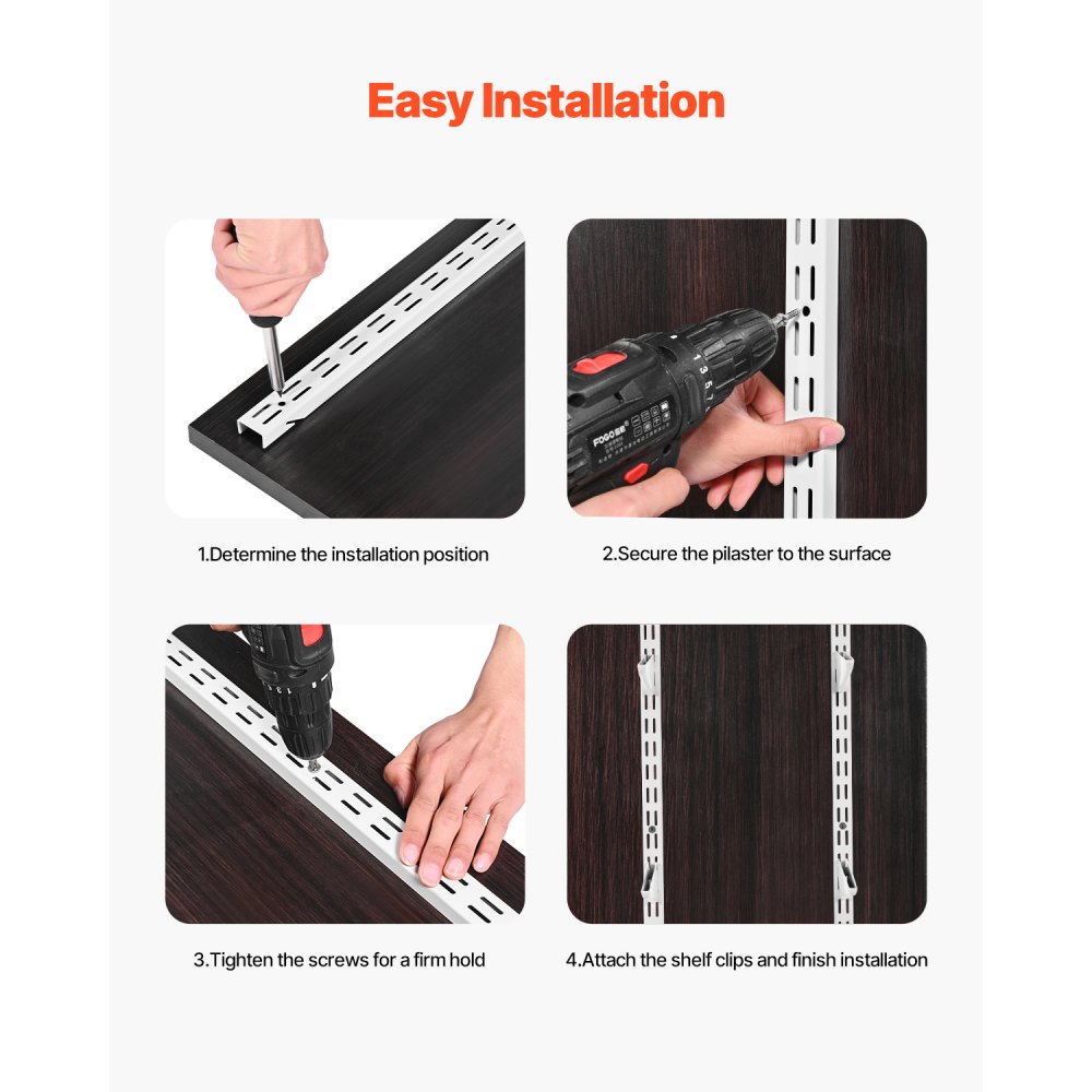 VEVOR Shelf Pilaster, 60-inch 5 Pack, Dual Track Upright Wall Shelving System, Heavy Duty Support System Twin Slot Shelf Rails, 25 Screws, Suitable for Cabinet Closet Organization Storage, Silver