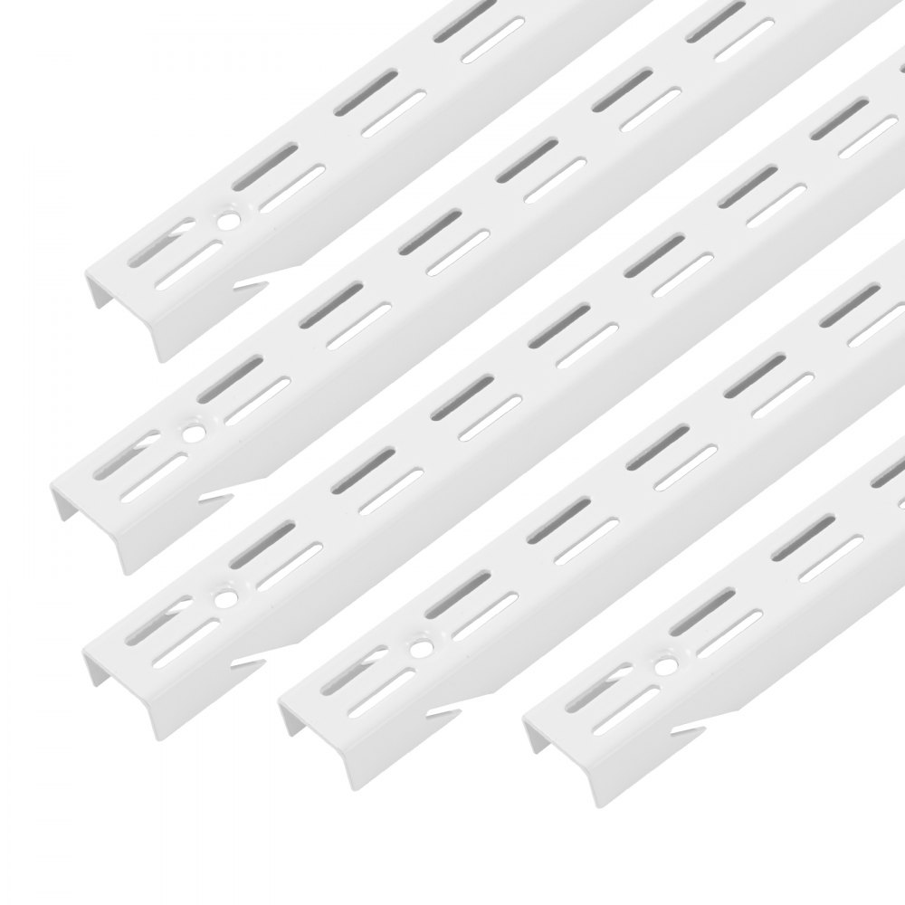 VEVOR Shelf Pilaster, 60-inch 5 Pack, Dual Track Upright Wall Shelving System, Heavy Duty Support System Twin Slot Shelf Rails, 25 Screws, Suitable for Cabinet Closet Organization Storage, Silver