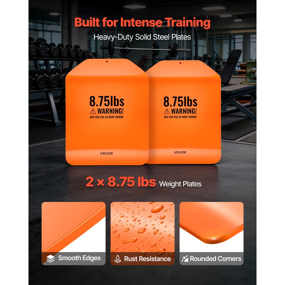 VEVOR Curved Weight Vest Plates, 4 kg Pairs, Premium Steel Tactical Weighted Plates for Vest, Ergonomic Design, for Strength Endurance Training, Running, Jogging, Fitness, Heavy Workouts
