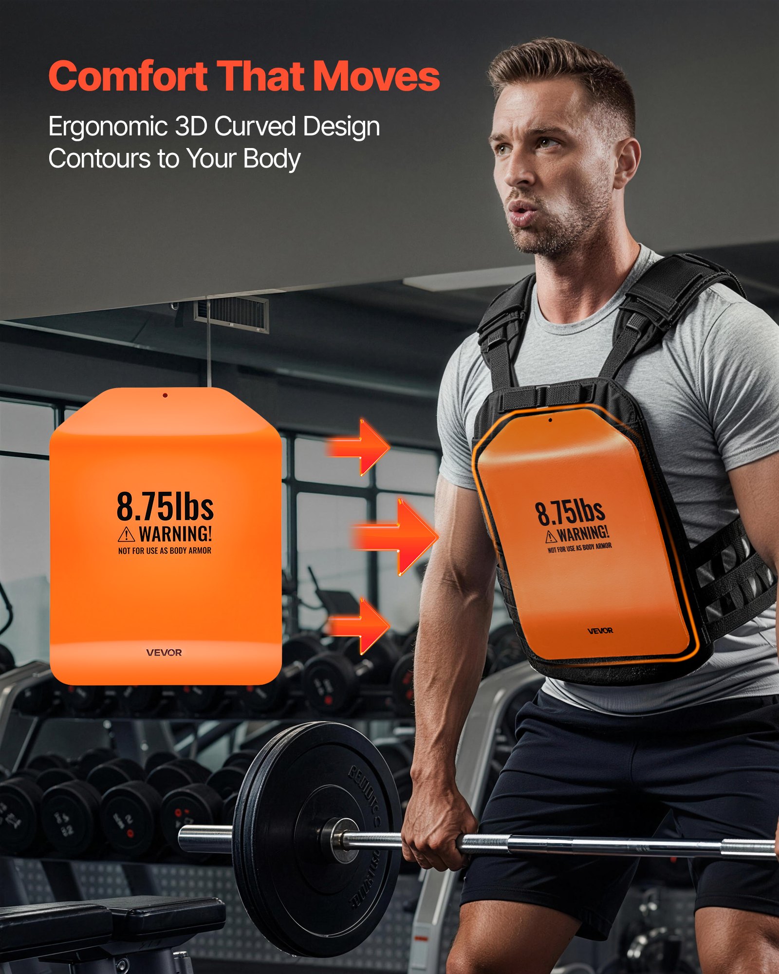 VEVOR Curved Weight Vest Plates, 4 kg Pairs, Premium Steel Tactical Weighted Plates for Vest, Ergonomic Design, for Strength Endurance Training, Running, Jogging, Fitness, Heavy Workouts