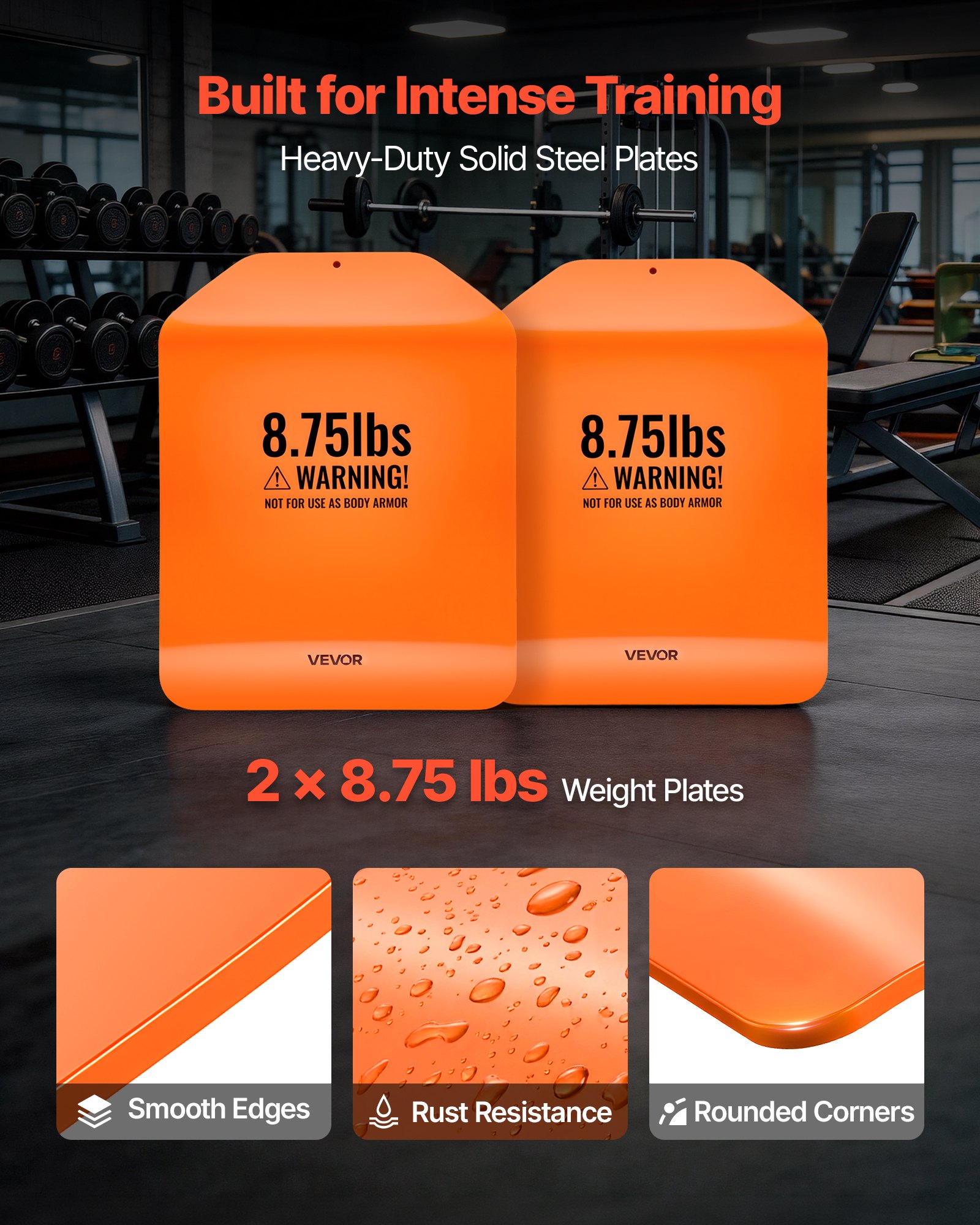 VEVOR Curved Weight Vest Plates, 4 kg Pairs, Premium Steel Tactical Weighted Plates for Vest, Ergonomic Design, for Strength Endurance Training, Running, Jogging, Fitness, Heavy Workouts