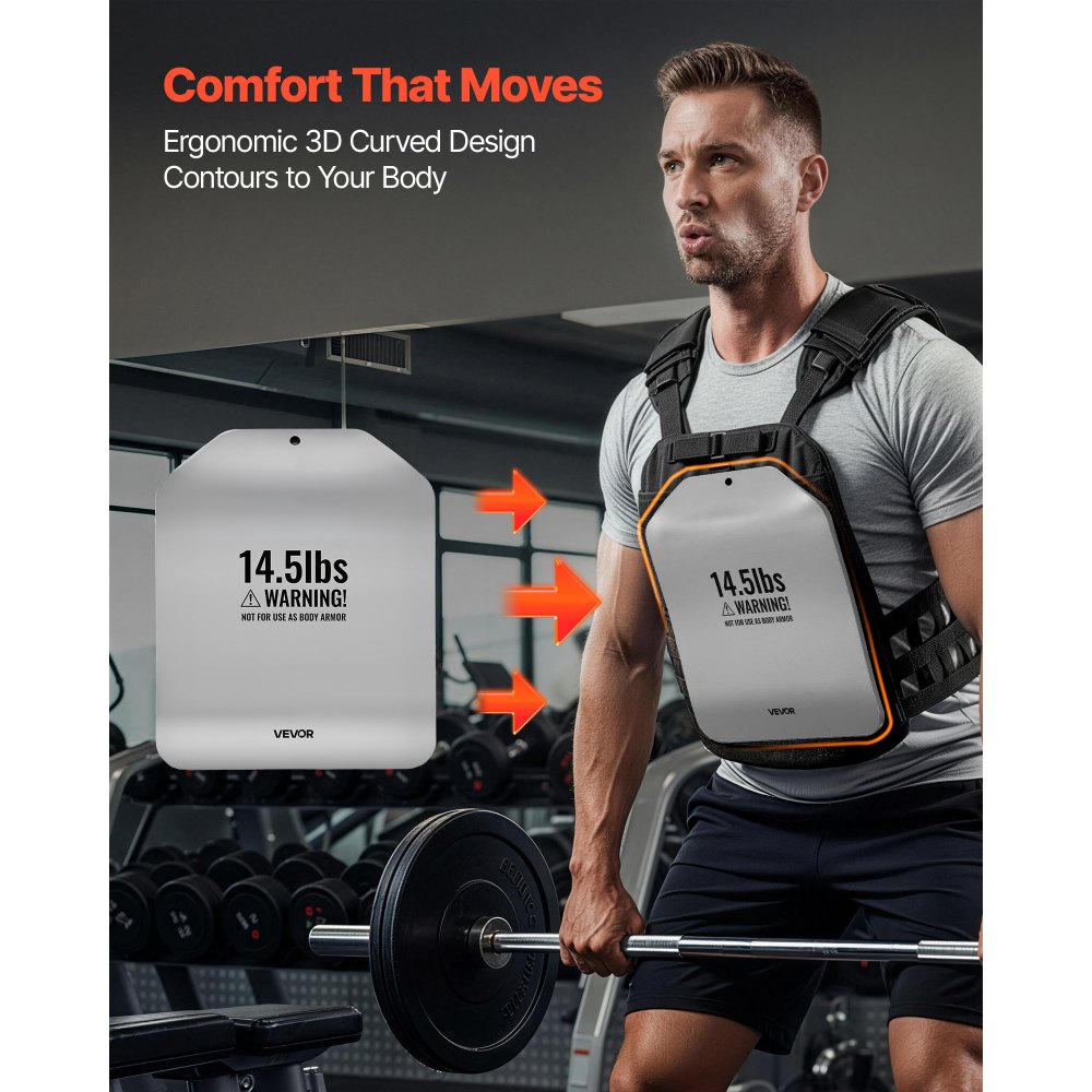 VEVOR Curved Weight Vest Plates, 6.6 kg Pairs, Premium Steel Tactical Weighted Plates for Vest, Ergonomic Design, for Strength Endurance Training, Running, Jogging, Fitness, Heavy Workouts