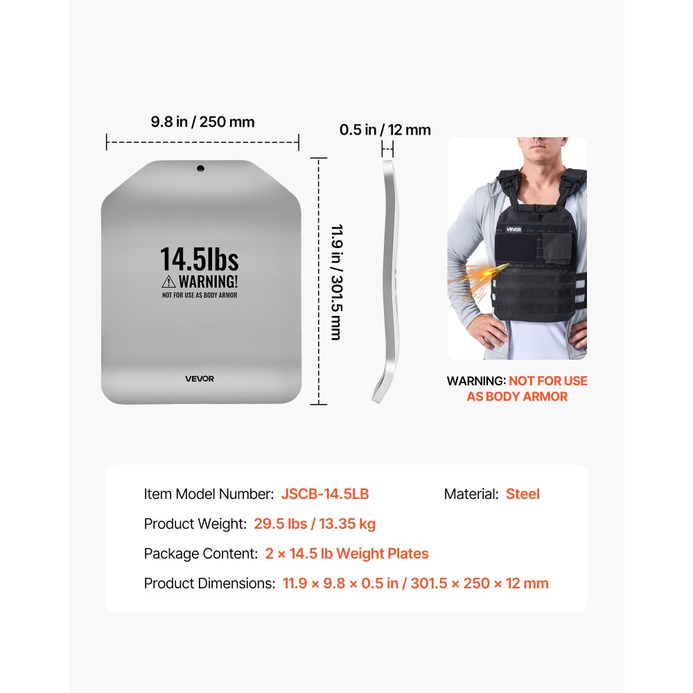 VEVOR Curved Weight Vest Plates, 6.6 kg Pairs, Premium Steel Tactical Weighted Plates for Vest, Ergonomic Design, for Strength Endurance Training, Running, Jogging, Fitness, Heavy Workouts