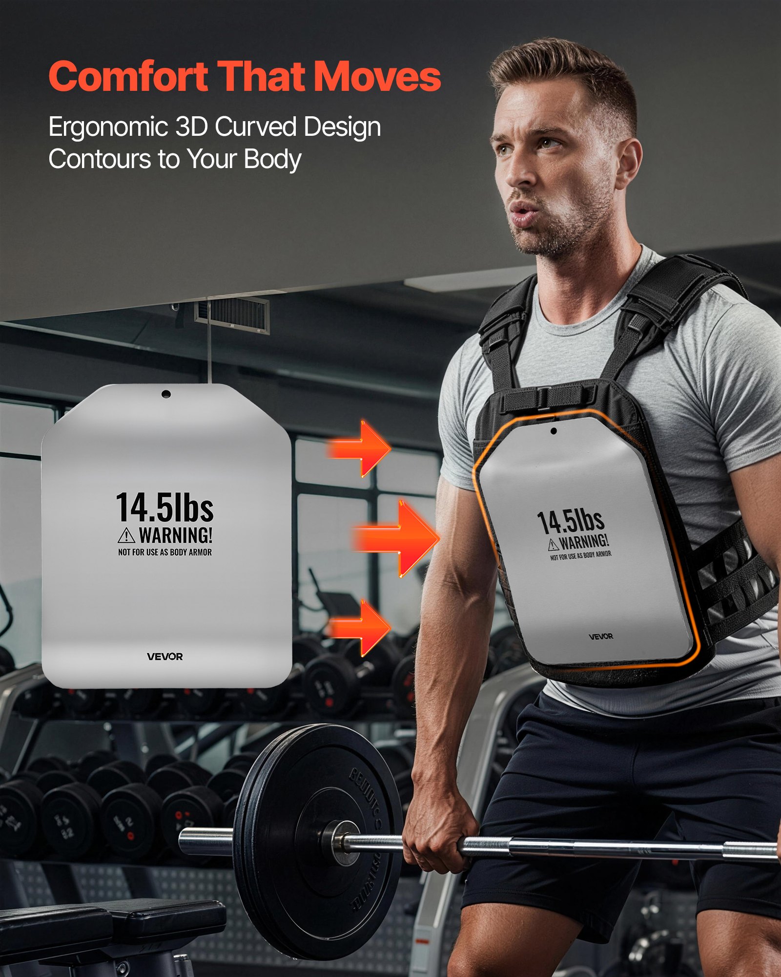 VEVOR Curved Weight Vest Plates, 6.6 kg Pairs, Premium Steel Tactical Weighted Plates for Vest, Ergonomic Design, for Strength Endurance Training, Running, Jogging, Fitness, Heavy Workouts