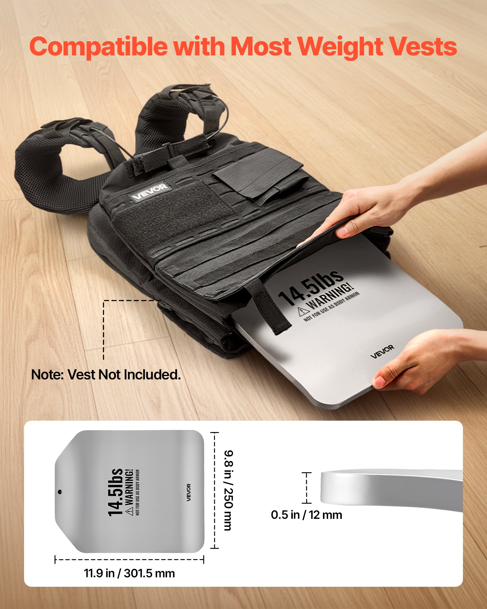 VEVOR Curved Weight Vest Plates, 6.6 kg Pairs, Premium Steel Tactical Weighted Plates for Vest, Ergonomic Design, for Strength Endurance Training, Running, Jogging, Fitness, Heavy Workouts