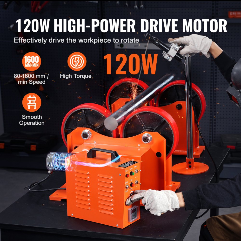 VEVOR 110V Turning Rolls Linkage Roller, 1000KG/2205LBS Loading Welding Turning Roll, 25-1400mm Diameter, 80-1600 mm/min Rotary Welding Positioner & Welding Torch Stand for Welding Equipment Support