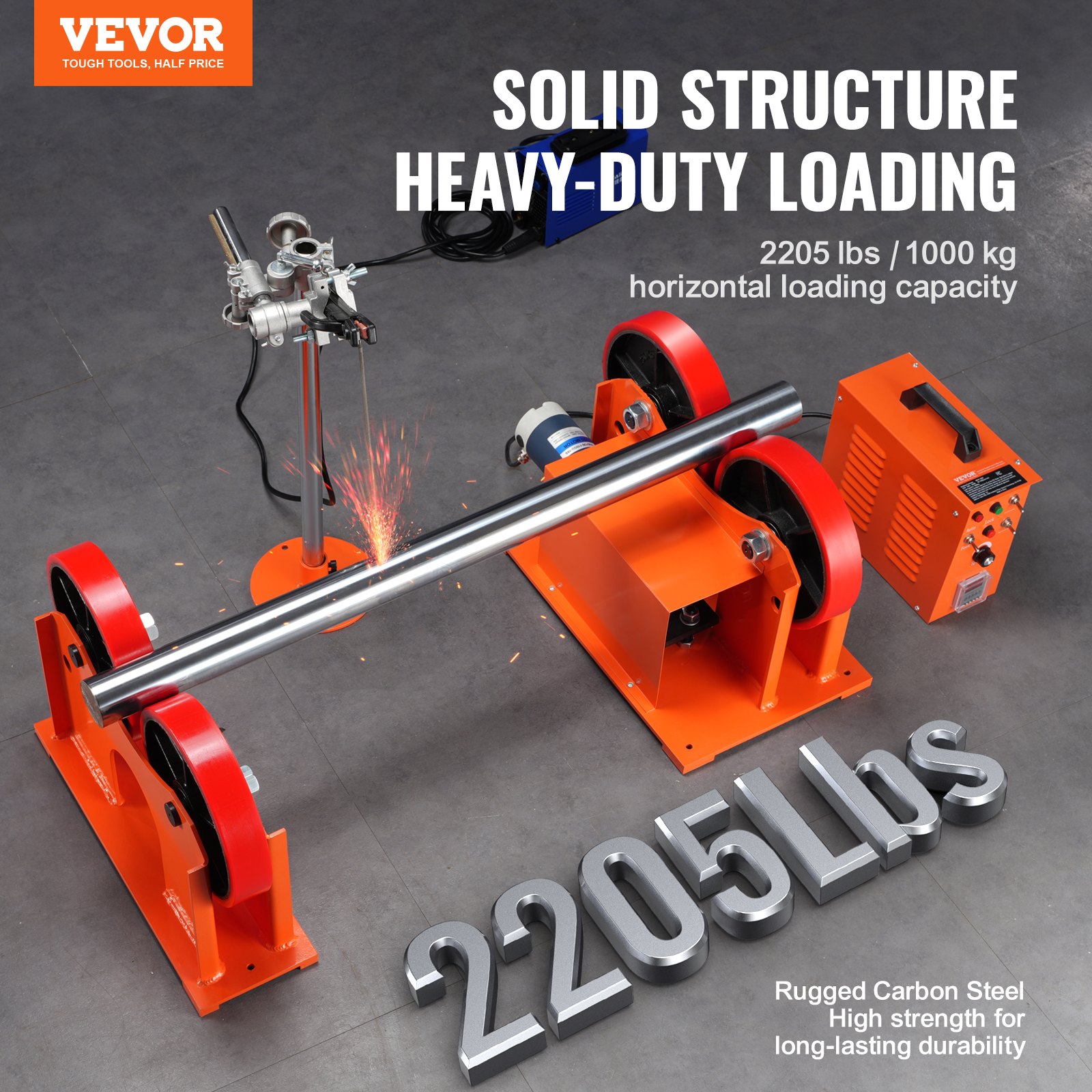 VEVOR 110V Turning Rolls Linkage Roller, 1000KG/2205LBS Loading Welding Turning Roll, 25-1400mm Diameter, 80-1600 mm/min Rotary Welding Positioner & Welding Torch Stand for Welding Equipment Support