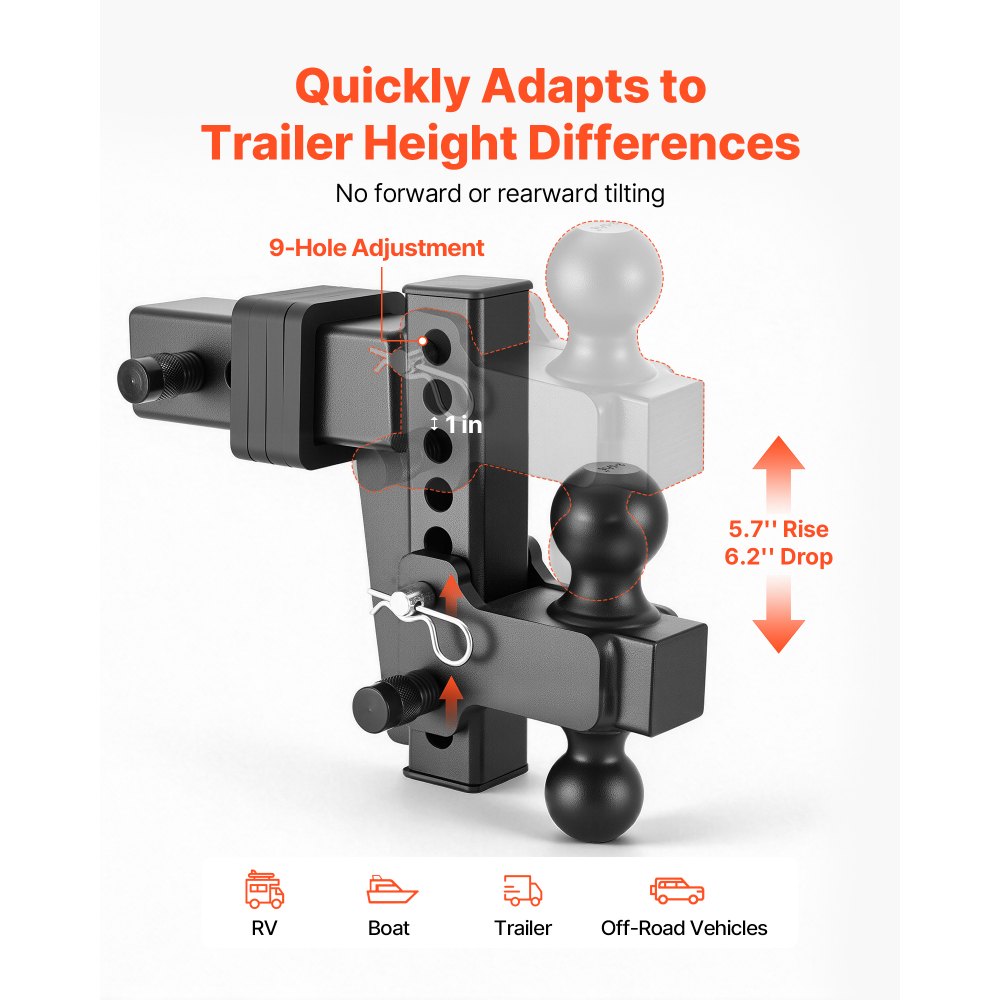 VEVOR Adjustable Trailer Hitch, Fit 2.5 Inch Receiver, Trailer Hitch Mount with 2 Inch & 2-5/16 Inch Balls, 28000 lbs GTW, 6 Inch Drop, Towing Ball Mounts for RVs, Off-Road Vehicles and Trucks, Black