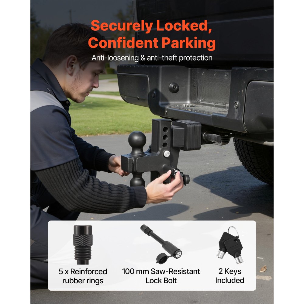 VEVOR Adjustable Trailer Hitch, Fit 2.5 Inch Receiver, Trailer Hitch Mount with 2 Inch & 2-5/16 Inch Balls, 28000 lbs GTW, 6 Inch Drop, Towing Ball Mounts for RVs, Off-Road Vehicles and Trucks, Black