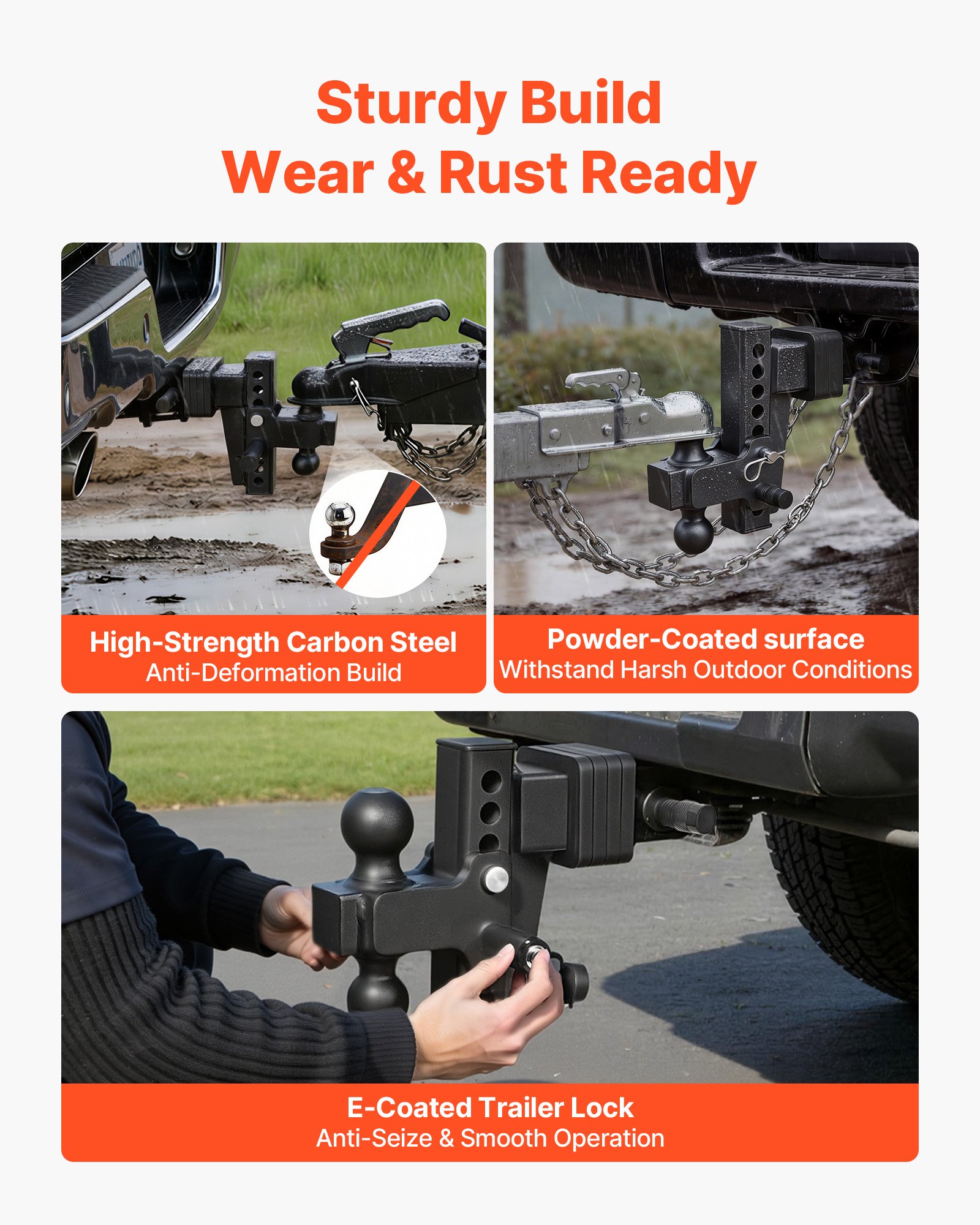 VEVOR Adjustable Trailer Hitch, Fit 2.5 Inch Receiver, Trailer Hitch Mount with 2 Inch & 2-5/16 Inch Balls, 28000 lbs GTW, 6 Inch Drop, Towing Ball Mounts for RVs, Off-Road Vehicles and Trucks, Black