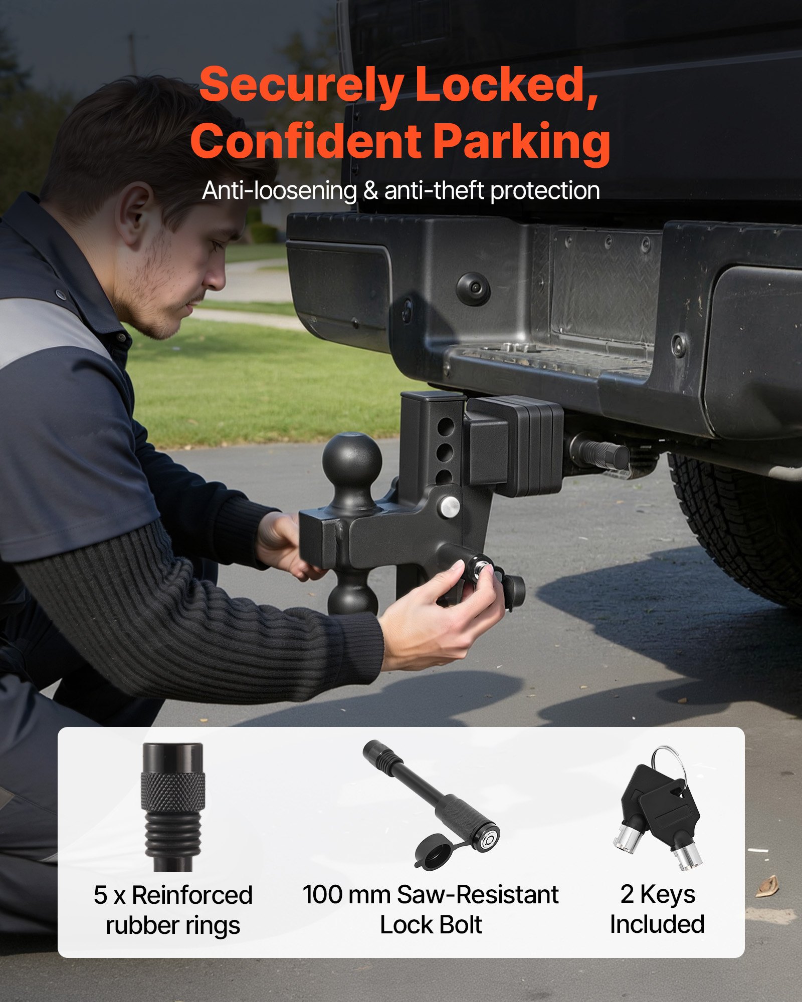 VEVOR Adjustable Trailer Hitch, Fit 2.5 Inch Receiver, Trailer Hitch Mount with 2 Inch & 2-5/16 Inch Balls, 28000 lbs GTW, 6 Inch Drop, Towing Ball Mounts for RVs, Off-Road Vehicles and Trucks, Black