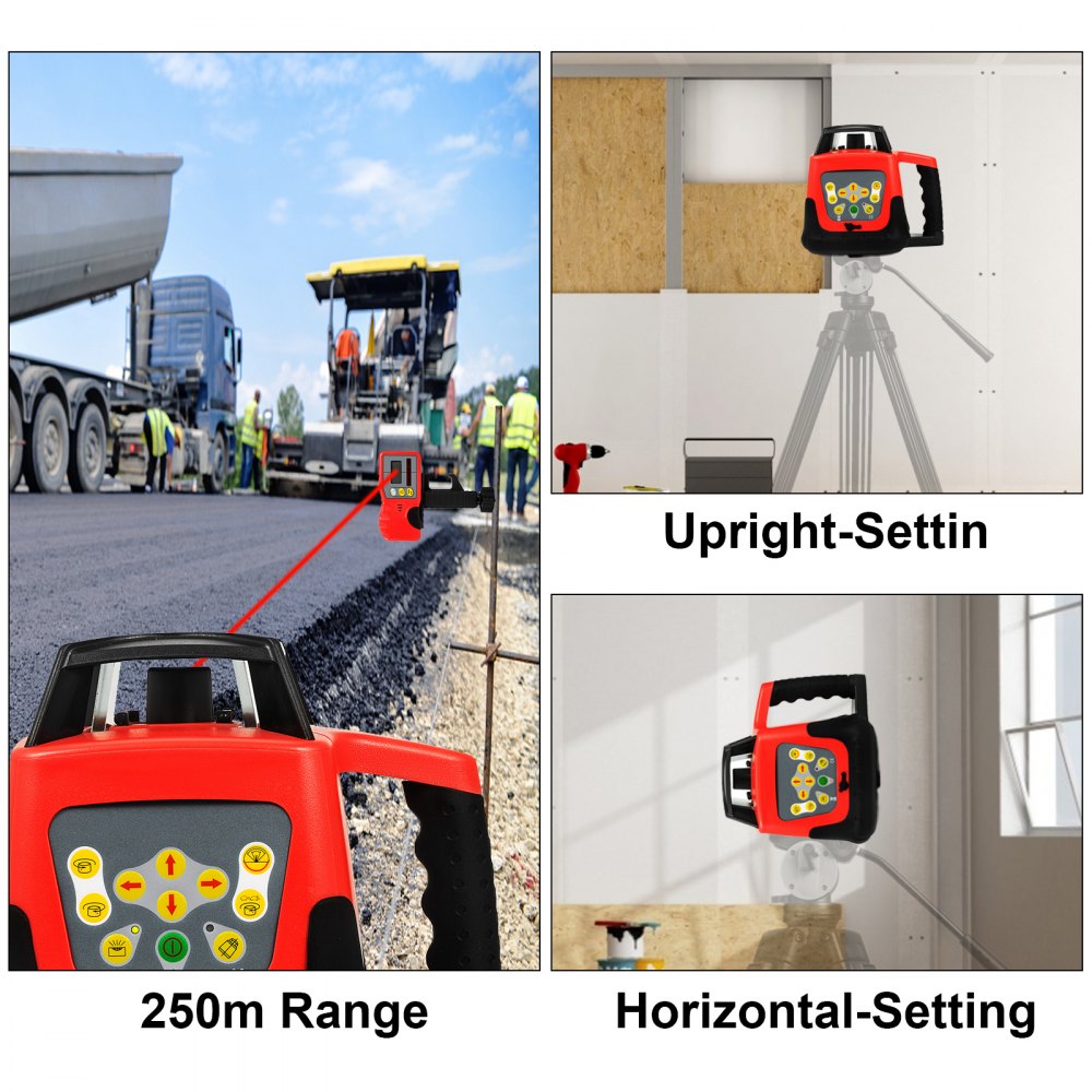 VEVOR Red Laser Level Rotary Self Leveling Measuring Automatic Rotating Red Beam with Receiver Remote Control,Target,Detector,Protective Glasses,Carrying Case