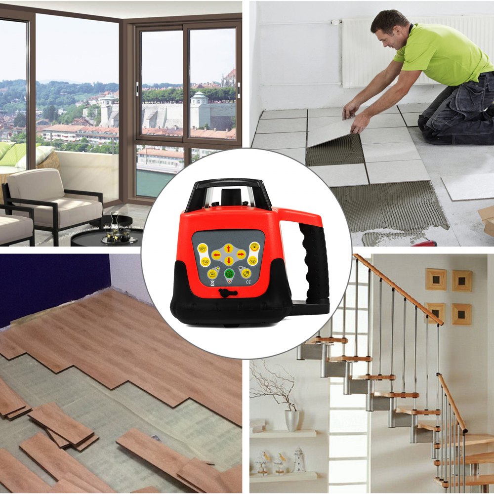 VEVOR Red Laser Level Rotary Self Leveling Measuring Automatic Rotating Red Beam with Receiver Remote Control,Target,Detector,Protective Glasses,Carrying Case