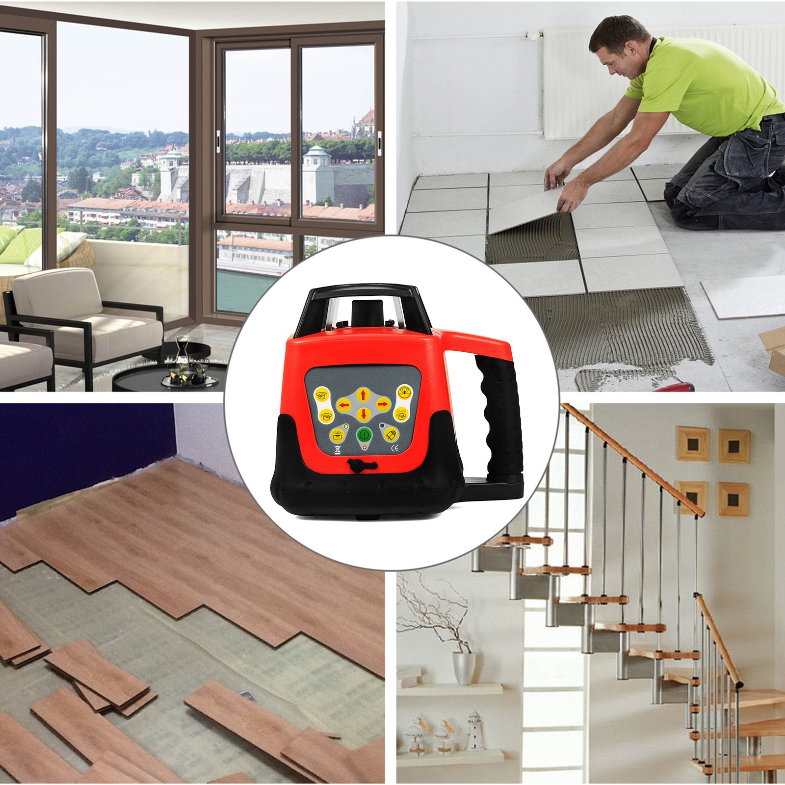 VEVOR Red Laser Level Rotary Self Leveling Measuring Automatic Rotating Red Beam with Receiver Remote Control,Target,Detector,Protective Glasses,Carrying Case