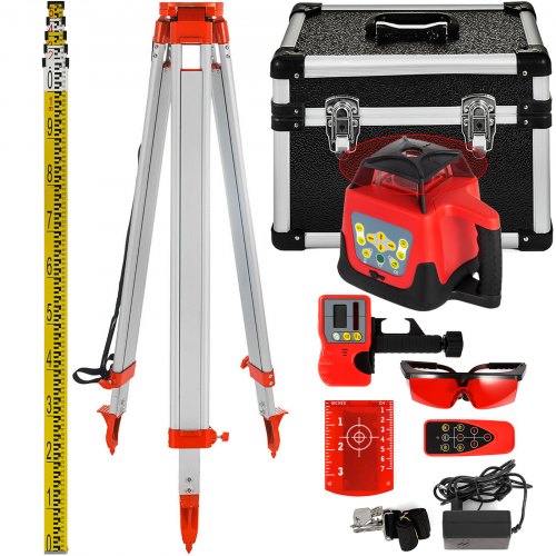 VEVOR  Red Rotary Laser Level Self Leveling Measuring Automatic Self-leveling laser level 360-degree Rotary Scanning 500m + Tripod + 5m Staff