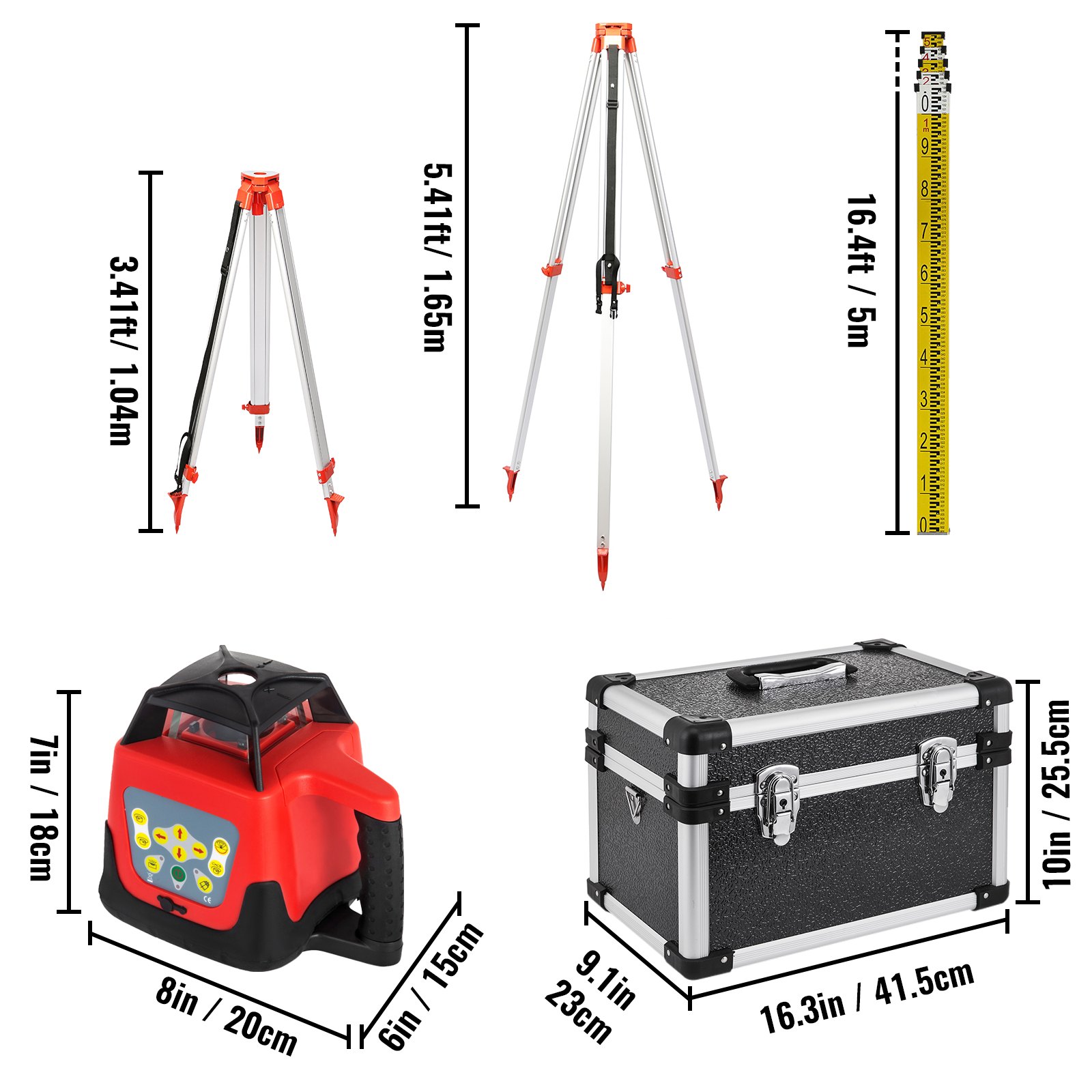 Niveau Laser Rotatif avec Trépied et Mire, Portée Mesure 500 m Kit Laser Rotatif avec Trépied et Mire, Niveau Laser Autonivelant à 360°, 165 cm Ouvert 104 cm Fermé Trépied Tôlescopique, 5 m Mire Niveau Laser Rotatif avec Trépied et Mire, Portée Mesure 500 m Kit Laser Rotatif avec Trépied et Mire, Niveau Laser Autonivelant à 360°, 165 cm Ouvert 104 cm Fermé Trépied Tôlescopique, 5 m Mire