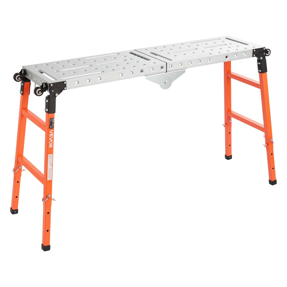 VEVOR 2-in-1 Folding Welding Table 1397 x 355.6mm Work Bench 500kg Capacity, 5-Level Height Adjustable, Heavy-Duty Steel Welding Platform with 4 Wheels, 12 Tool Slots & 14mm Fixture Holes for Workshop
