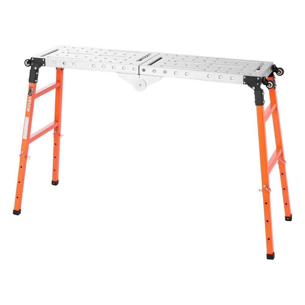 VEVOR 2-in-1 Folding Welding Table 1397 x 355.6mm Work Bench 500kg Capacity, 5-Level Height Adjustable, Heavy-Duty Steel Welding Platform with 4 Wheels, 12 Tool Slots & 14mm Fixture Holes for Workshop