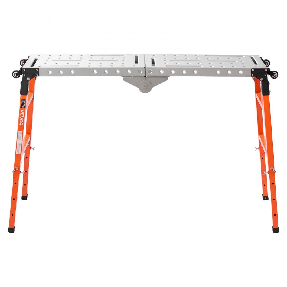 VEVOR 2-in-1 Folding Welding Table 1397 x 355.6mm Work Bench 500kg Capacity, 5-Level Height Adjustable, Heavy-Duty Steel Welding Platform with 4 Wheels, 12 Tool Slots & 14mm Fixture Holes for Workshop