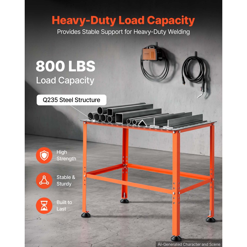 VEVOR Welding Table, 910 x 610mm Welding Workbench with 363 kg Weight Capacity, Heavy-Duty Steel Work Table Platform with 16mm Fixture Holes for Welding, Metal Fabrication, Assembly, Repair Tasks