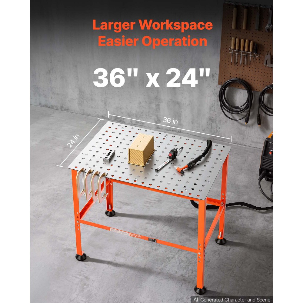 VEVOR Welding Table, 910 x 610mm Welding Workbench with 363 kg Weight Capacity, Heavy-Duty Steel Work Table Platform with 16mm Fixture Holes for Welding, Metal Fabrication, Assembly, Repair Tasks