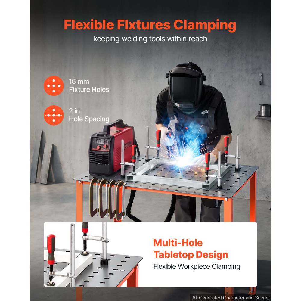 VEVOR Welding Table, 910 x 610mm Welding Workbench with 363 kg Weight Capacity, Heavy-Duty Steel Work Table Platform with 16mm Fixture Holes for Welding, Metal Fabrication, Assembly, Repair Tasks