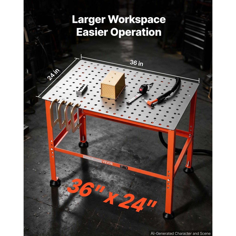 VEVOR Welding Table, 36" x 24" Welding Workbench with 800LBS Weight Capacity, Heavy-Duty Steel Work Table Platform with 0.63" Fixture Holes for Welding, Metal Fabrication, Assembly, Repair Tasks