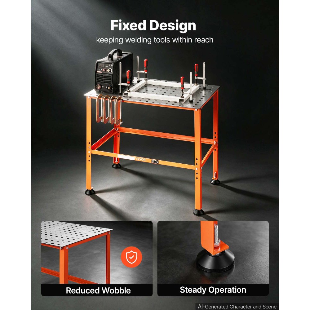 VEVOR Welding Table, 36" x 24" Welding Workbench with 800LBS Weight Capacity, Heavy-Duty Steel Work Table Platform with 0.63" Fixture Holes for Welding, Metal Fabrication, Assembly, Repair Tasks