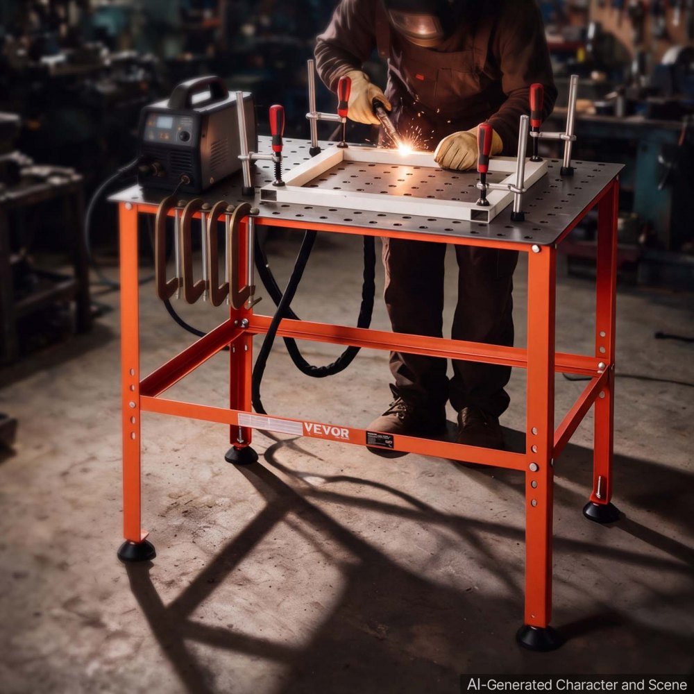 VEVOR Welding Table, 36" x 24" Welding Workbench with 800LBS Weight Capacity, Heavy-Duty Steel Work Table Platform with 0.63" Fixture Holes for Welding, Metal Fabrication, Assembly, Repair Tasks