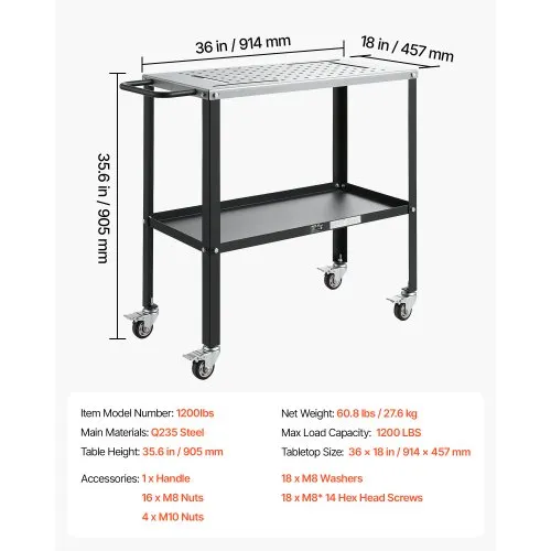 Keevituslaud ratastel 914 x 457 mm, kandevõime 544 kg — pilt 7
