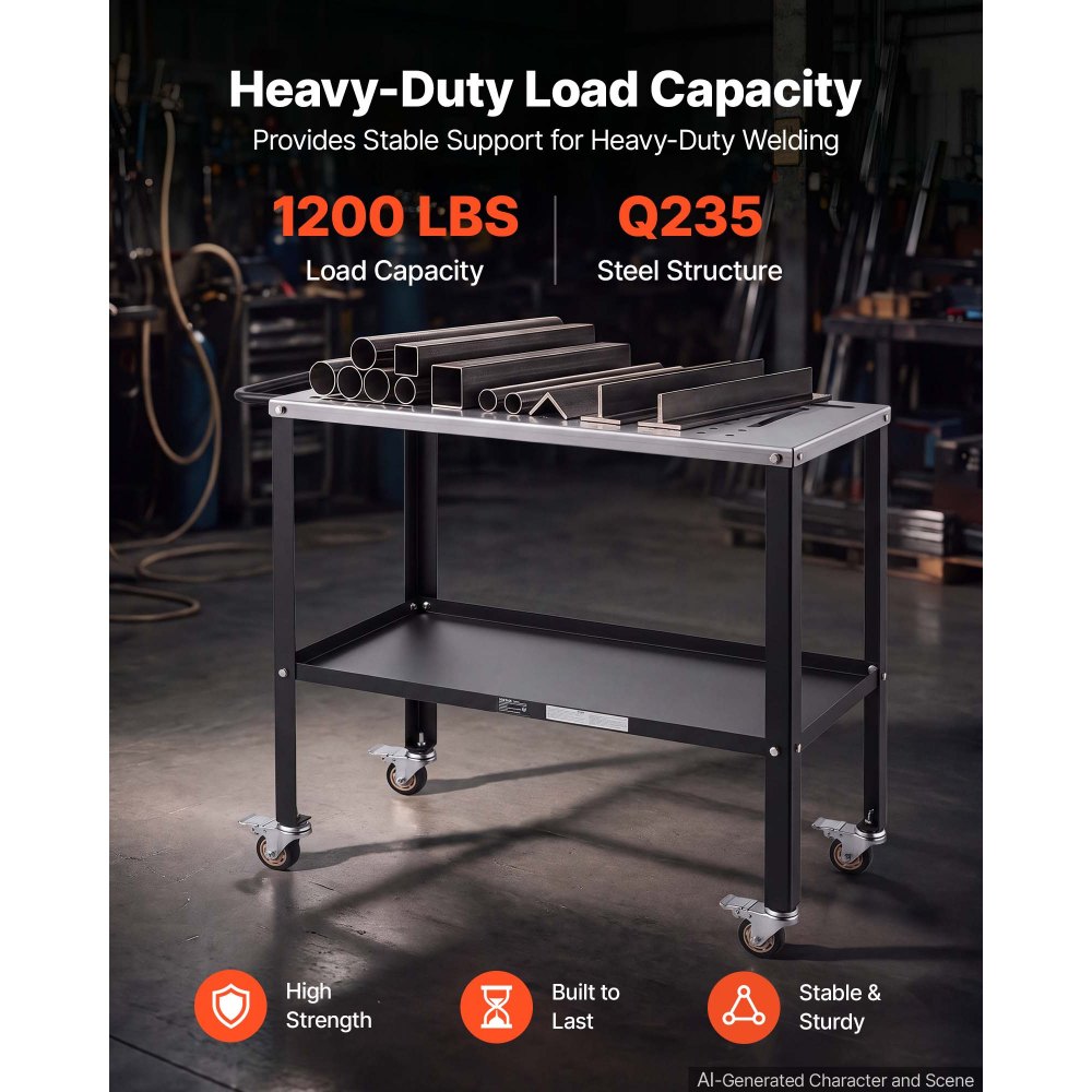 VEVOR Welding Table 36" x 18" Movable Welding Workbench 1200LBS Capacity, Heavy-Duty Steel Work Table Platform with 4 Lockable Casters, 4 Tool Slots, 0.63" Fixture Holes, Tool Tray for Workshops