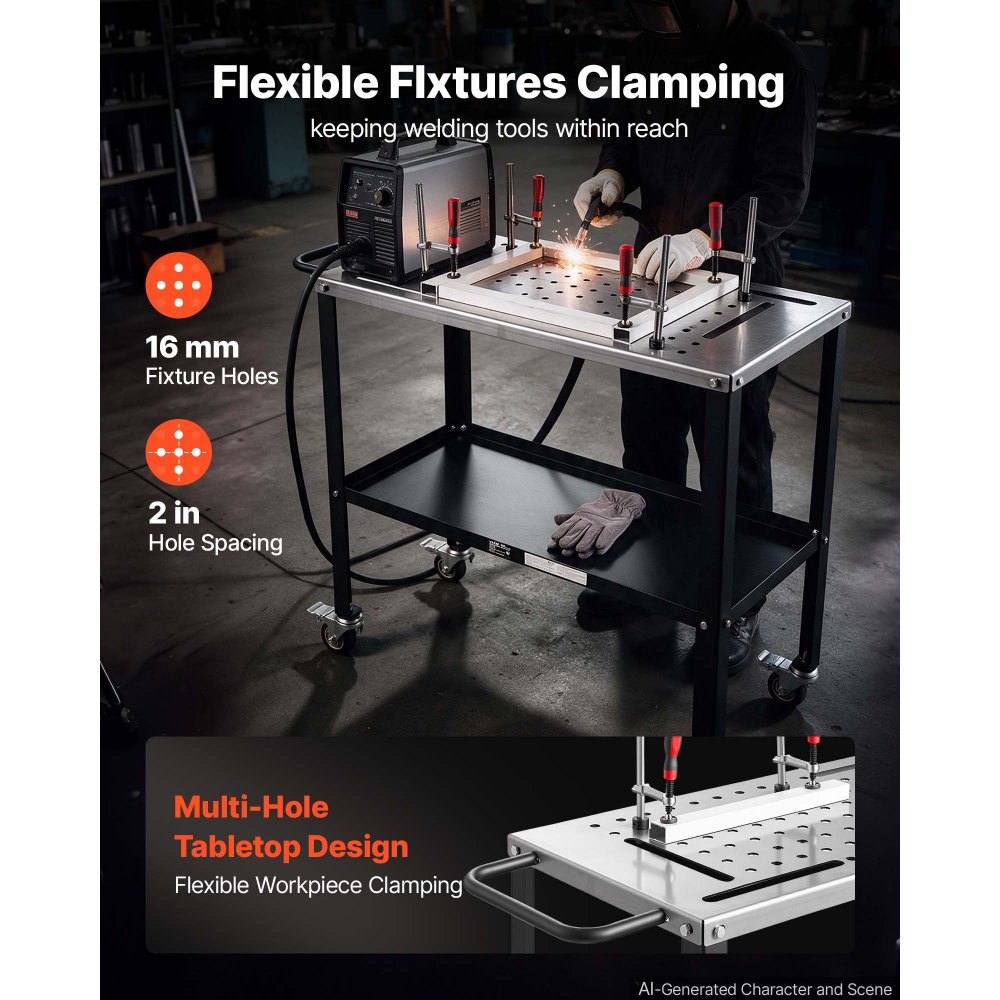 VEVOR Welding Table 36" x 18" Movable Welding Workbench 1200LBS Capacity, Heavy-Duty Steel Work Table Platform with 4 Lockable Casters, 4 Tool Slots, 0.63" Fixture Holes, Tool Tray for Workshops